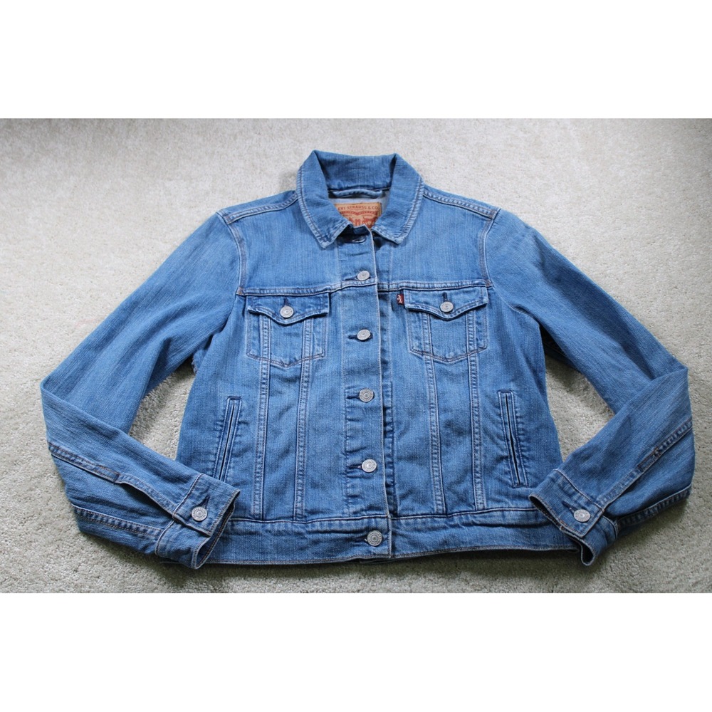 Levis Jacket Womens Medium Blue Denim Trucker Button Front Classic Jean Coat VTG